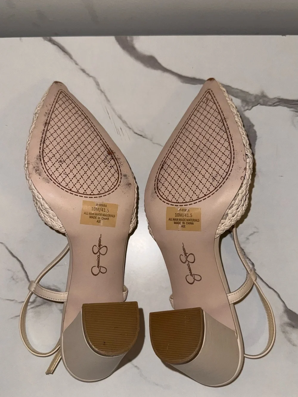 Jessica Simpson Cream Woven Slingback Block Heels